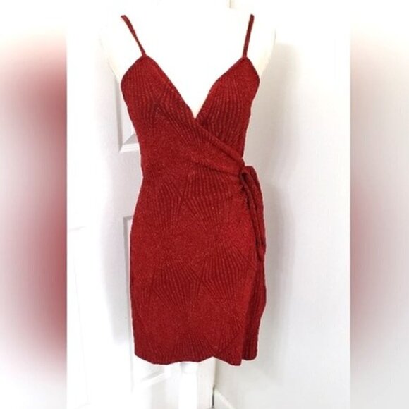Lily Rose Red Shimmer Knotted Side Bodycon Dress Sz S - Picture 2 of 9